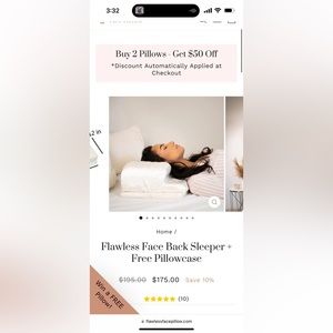 Flawless face back sleeper plus pillowcase. NWT in box